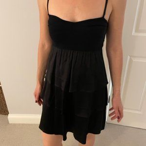 Theory Black Tiered Fitted Spandex and Silk Dress